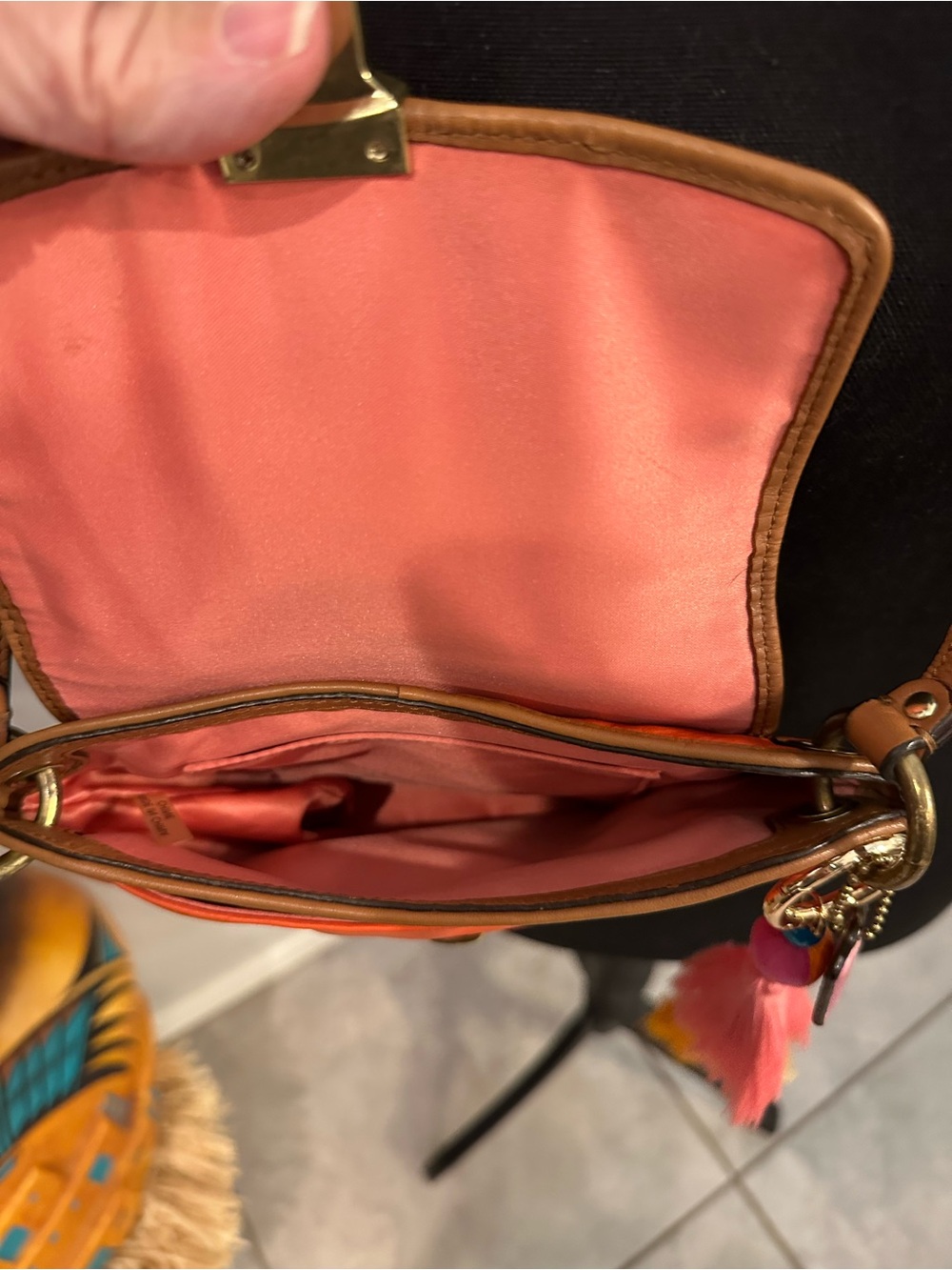 Coach Colorblock FlapTwo-Tone Red and Orange Leather Crossbody - Picture 6 of 15
